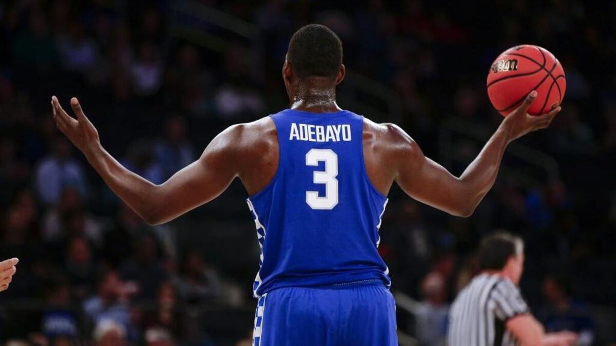 Bam Adebayo reacted to a foul call during Kentucky’s win over Michigan State on Tuesday. Assistant coach Kenny Payne suggested Adebayo might be too aggressive in establishing post position.