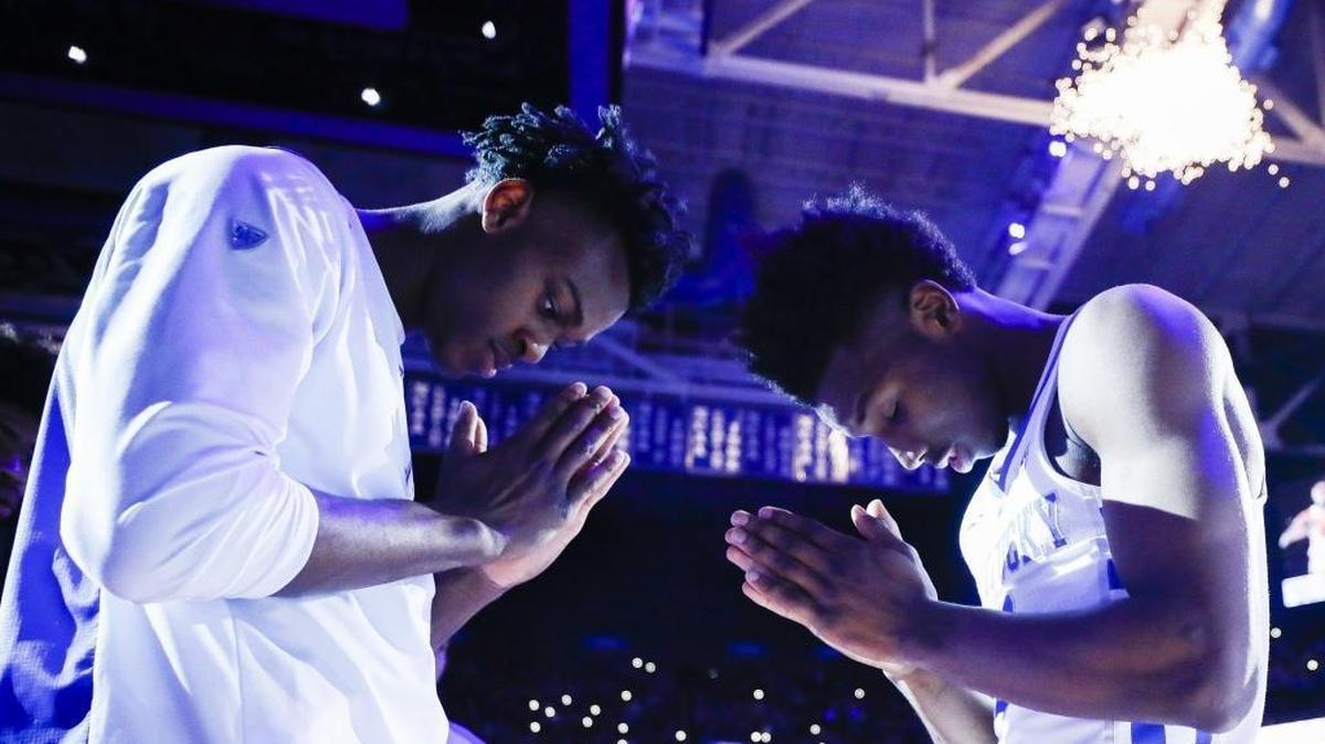 Kentucky freshmen Jarred Vanderbilt, left, and Hamidou Diallo took the court during team introductions Saturday in Rupp Arena.