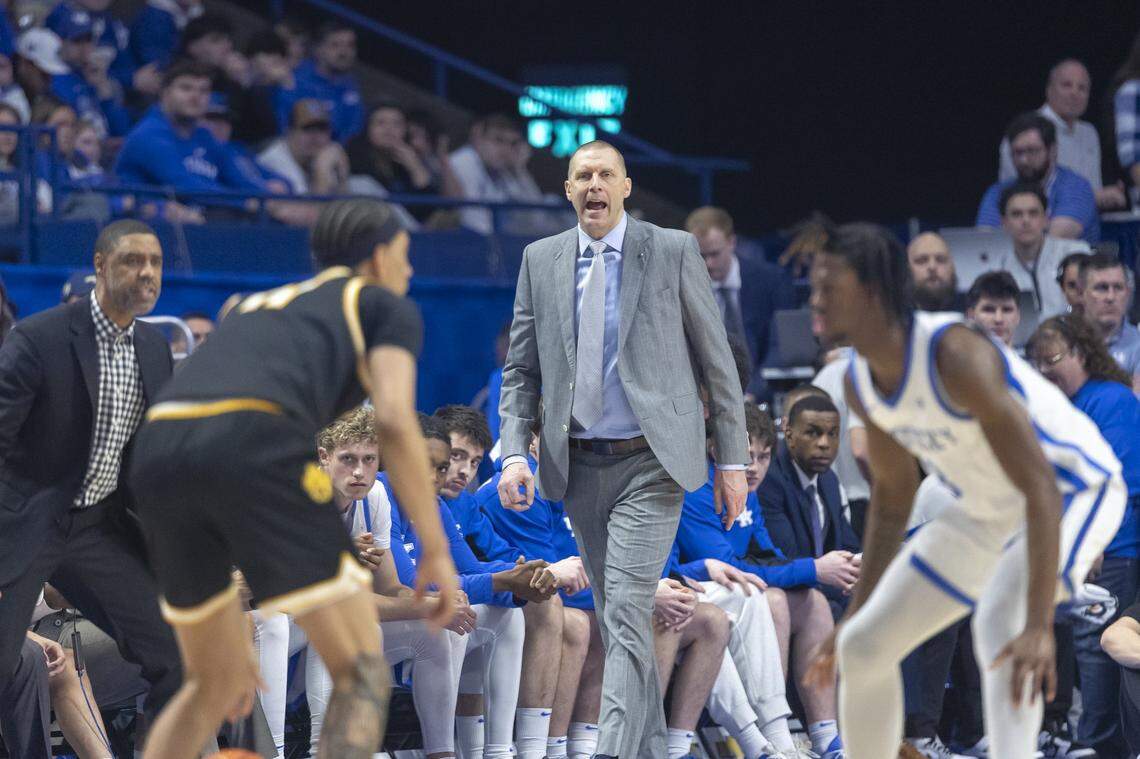 Kentucky basketball coach Mark Pope was called for his first technical foul with the Wildcats during Wednesday night’s home game against Missouri.