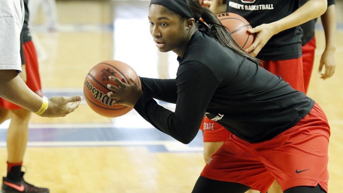 Ohio State's Linnae Harper practices for a first round NCAA Tournament game at the Joe Kraft center in Lexington, Ky, Thursday, Mar. 16, 2017.