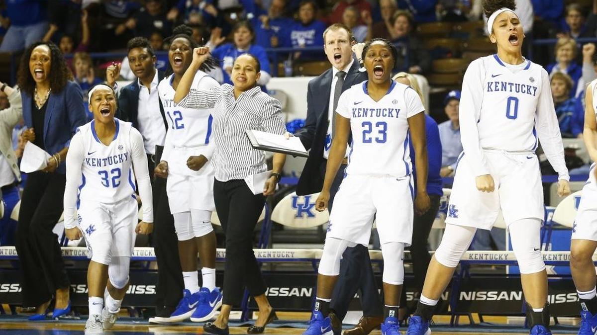 Kentucky’s bench celebrated during its game against the Alabama Crimson Tide at Memorial Coliseum in Lexington, Ky., Thursday, Jan. 25, 2017. Kentucky beat Alabama 79-54.