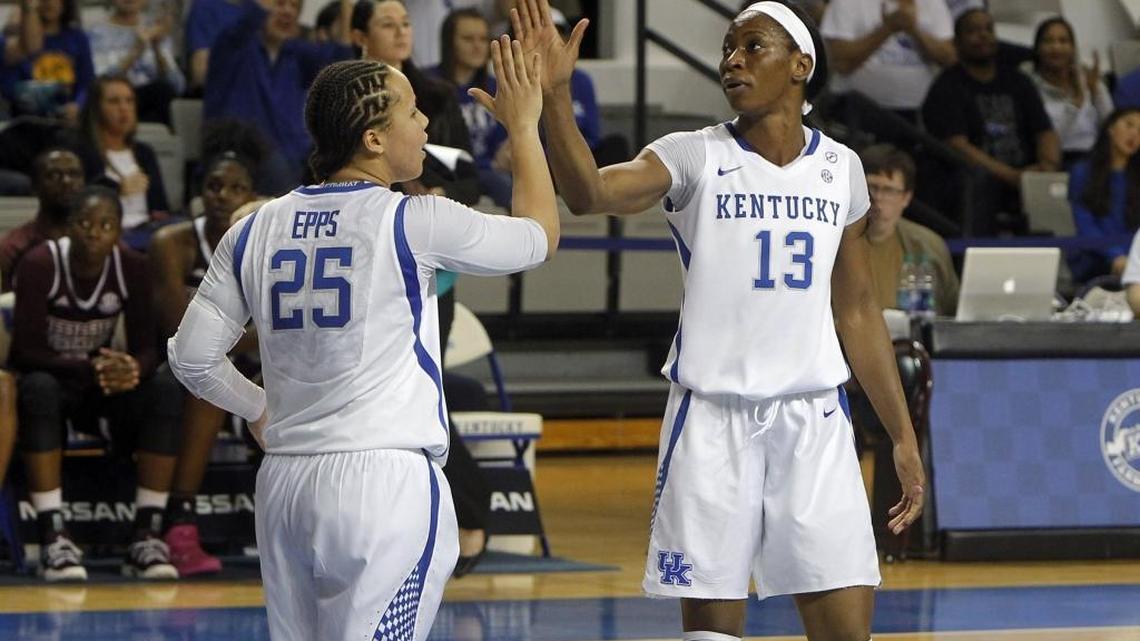 Seniors Makayla Epps, left, and Evelyn Akhator lead Kentucky into NCAA Tournament play. The Wildcats will learn their destination on Monday night.