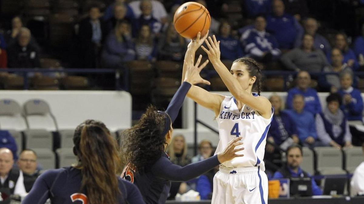 Kentucky's Maci Morris shoots against Auburn at Memorial Coliseum in Lexington, Ky., Thursday, February 1, 2018.