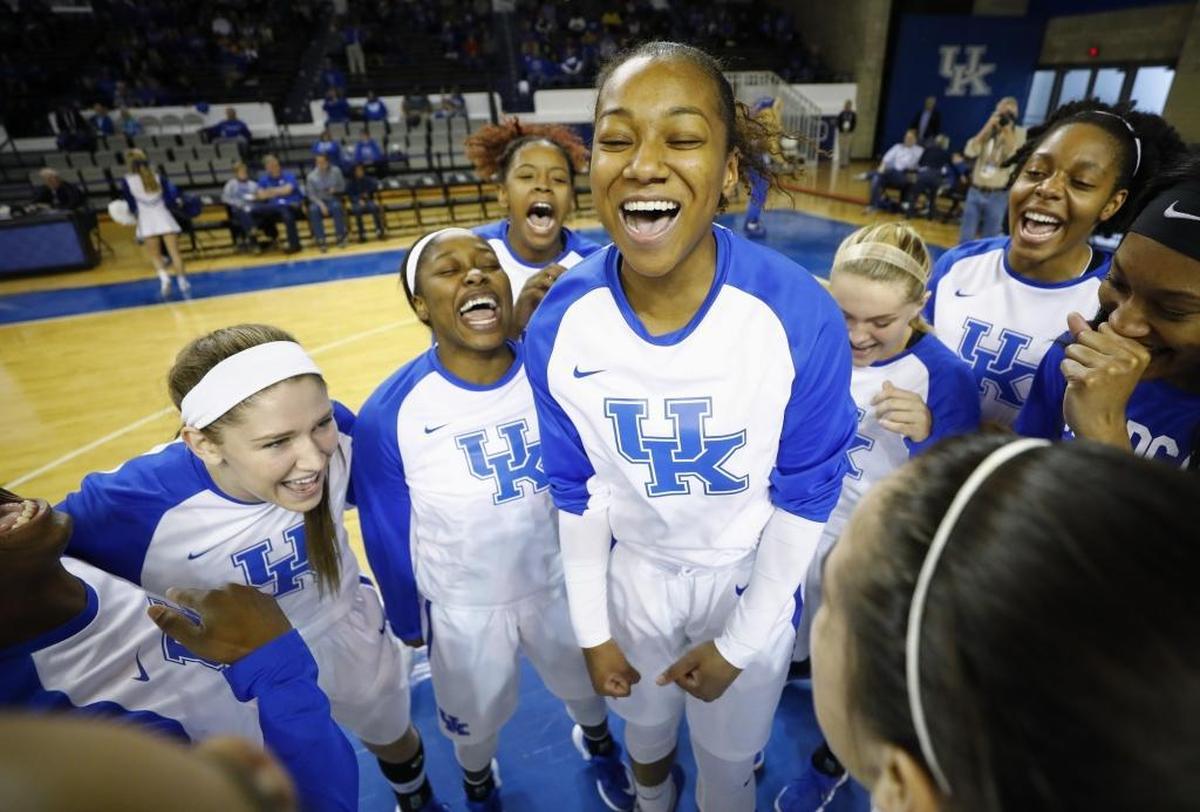 The Kentucky Wildcats prepare for their game against the Morehead State Lady Eagles during their game at Memorial Coliseum in Lexington, Ky., Wednesday, Nov. 22, 2017. Kentucky beat Morehead State 86-53.