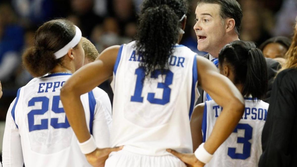 Kentucky head coach Matthew Mitchell talked with his team during a timeout late in the second half against Vanderbilt in January.
