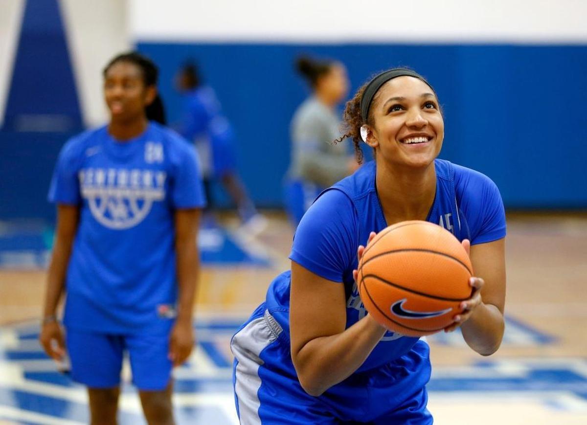 Kentucky Wildcats center Alyssa Rice shot a free throw during media day for the UK women.