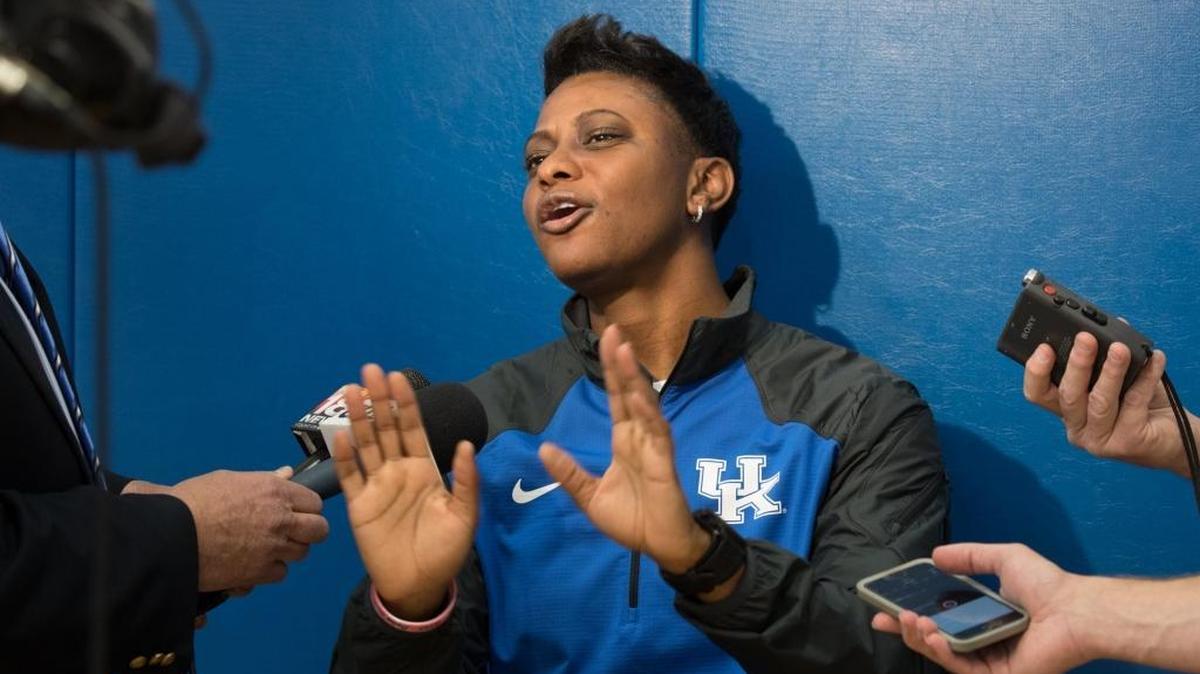 Kentucky women’s basketball assistant coach Niya Butts talked to media at Joe Craft practice facility on Wednesday May 25, 2016 in Lexington, Ky.
