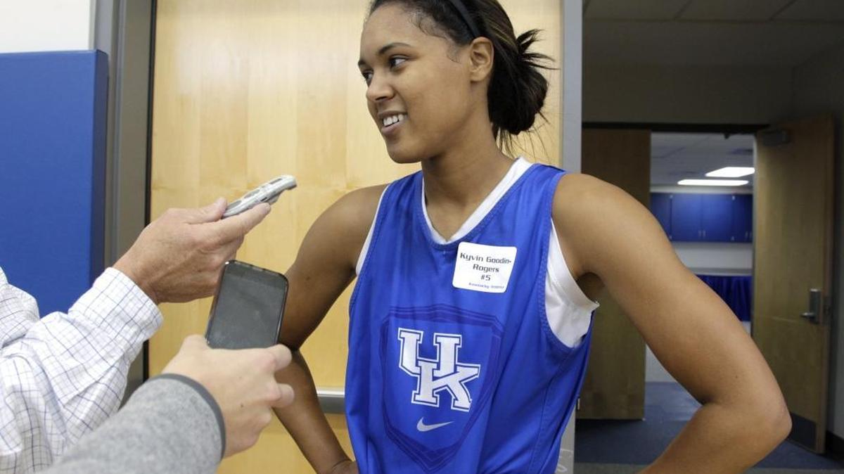 Kyvin Goodin-Rogers talked to reporters during Kentucky women's basketball Media Day at Joe Craft Center in Lexington, Ky., on Oct. 22, 2013.