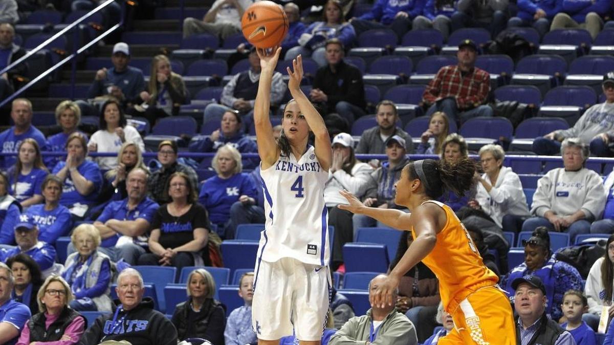 UK's Maci Morris shot a three-pointer against No. 7 Tennessee's Jaime Nared at Rupp Arena in Lexington, Ky., Sunday, December 31, 2017.