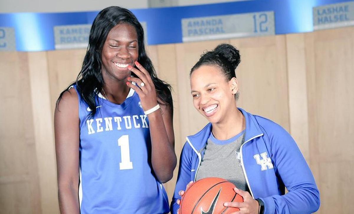 Kentucky recruit Rhyne Howard posed with UK assistant coach Amber Smith during a recent recruiting trip.