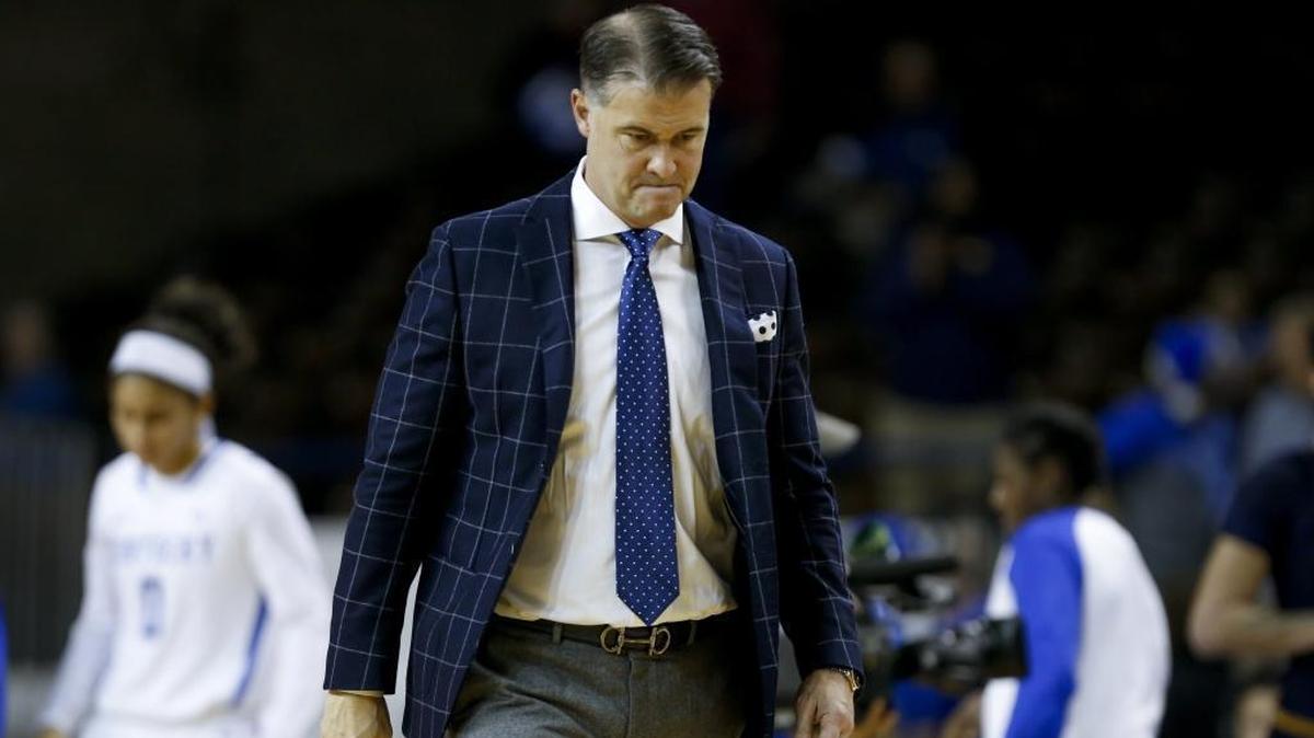 Head coach Matthew Mitchell of the Kentucky Wildcats reacts as he walks off the court following their 62-52 loss against the California Golden Bears at the Memorial Coliseum in Lexington, KY., on Thursday, December 21, 2017.