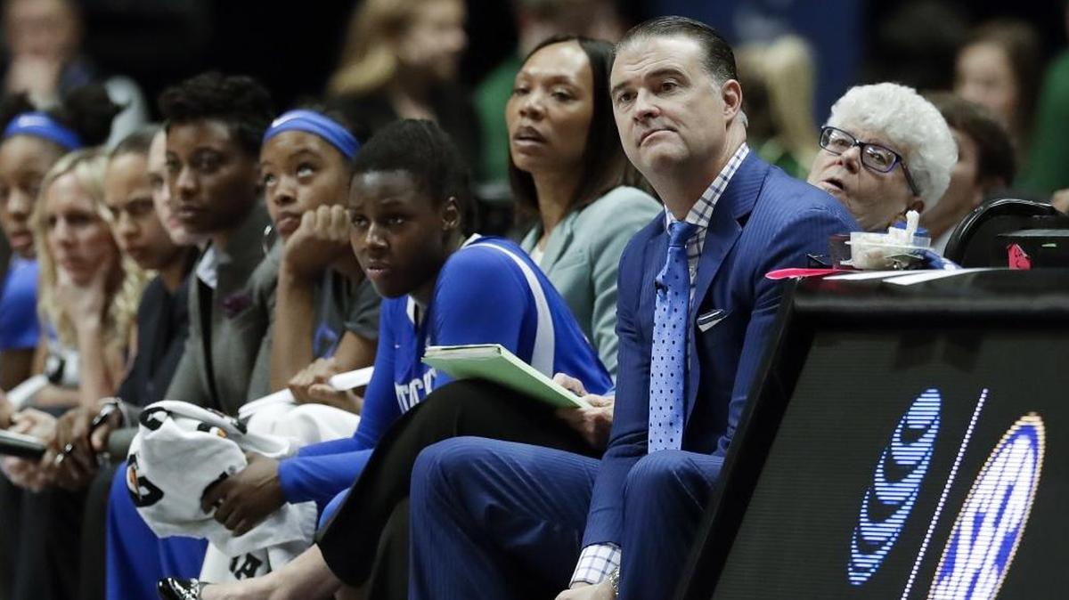 Kentucky Coach Matthew Mitchell, front right, watched the action during the SEC Tournament in Nashville. Mitchell says he might have been too aggressive in how he scheduled this season with several new players on the roster.