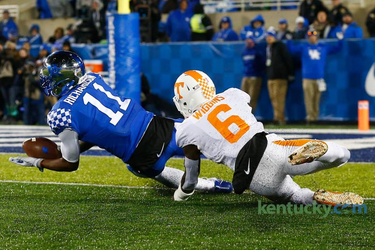 Now-former Kentucky wide receiver Tavin Richardson (11) was one of the star’s of UK’s 29-26 win over Tennessee in 2017.
