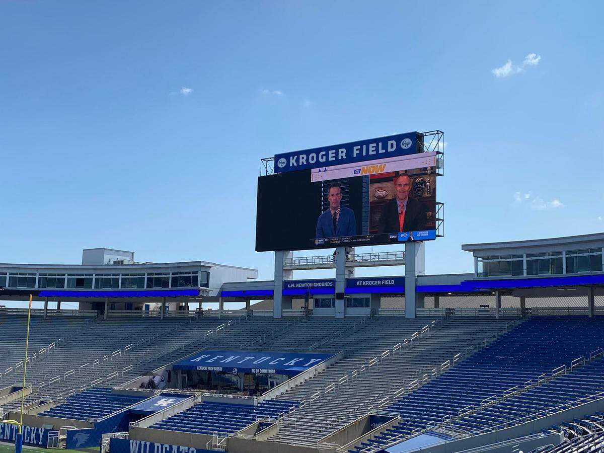 The new Kroger Field scoreboards unveiled for the 2022 season were tested during the UK football program’s annual kickoff luncheon in August 2022.