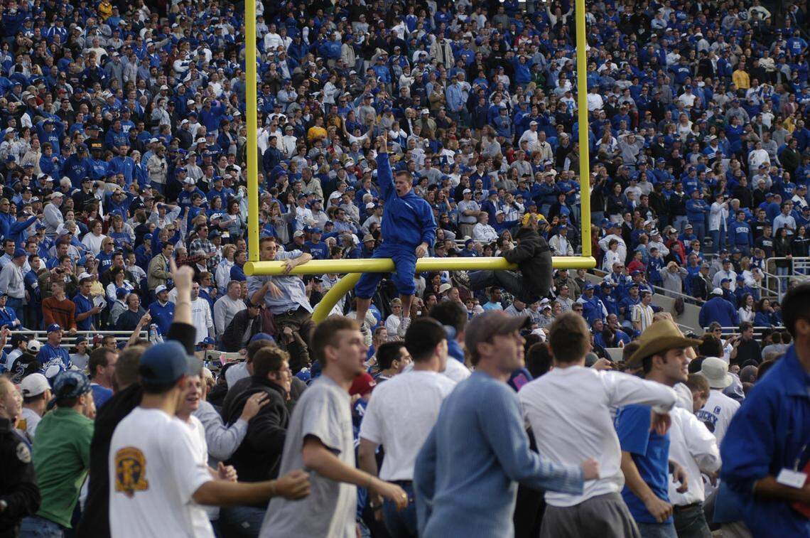 UK fans storm the field during a game-winning LSU Hail Mary pass on Nov. 9, 2002, in a game that came to be known as the Bluegrass Miracle.