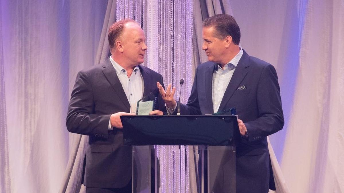 Coach Mark Stoops and John Calipari introduced the rookie of the year award during the annual CATSPY Awards at UK held in Memorial Coliseum on Monday April 24, 2017.