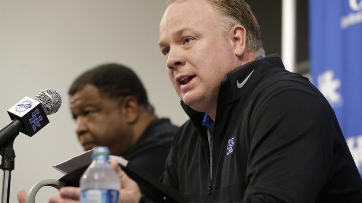UK Coach Mark Stoops, right, recruiting coordinator Vince Marrow and the rest of the Wildcats’ coaching staff will host several talented high school prospects on campus this weekend.