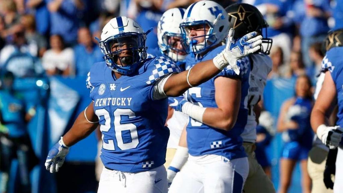 Kentucky true freshman running back Benny Snell, No. 26, has averaged 84.5 yards a game rushing in UK’s past four games.