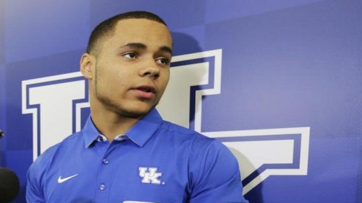 Running back Bryant Koback took questions from the media at Commonwealth Stadium in Lexington on Jan. 27.