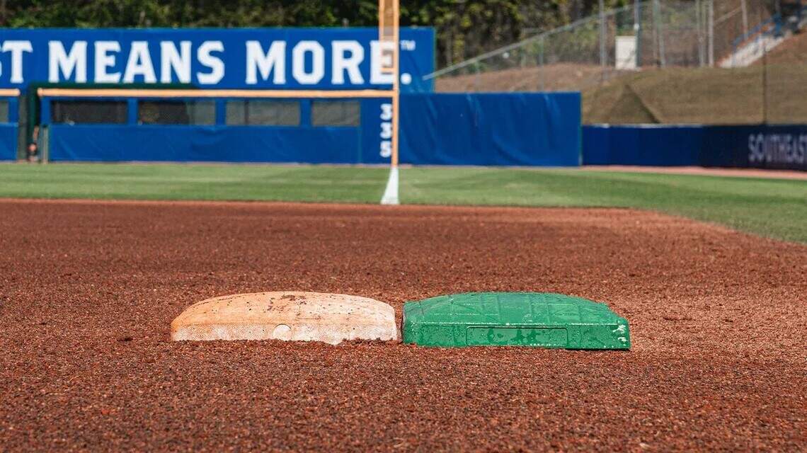 Why are there two first bases in Kentucky’s SEC baseball tournament games?