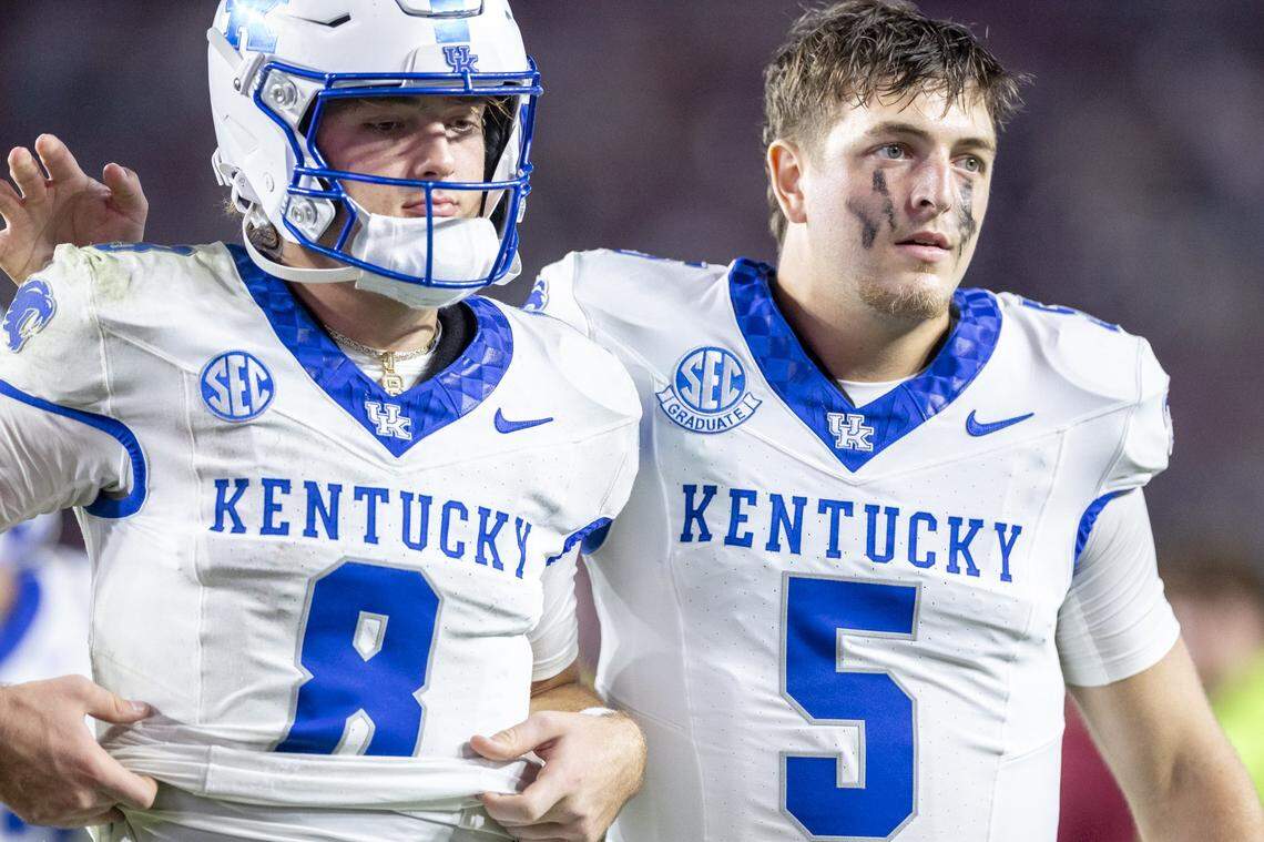 Cutter Boley, 8, has been a rare brightspot for UK this season since replacing Zach Calzada, 5, as UK’s starting quarterback.