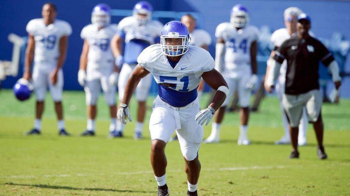 Kentucky Wildcats linebacker Courtney Love (51) during University of Kentucky football practice at the new UK Football Training Center off Alumni Dr. in Lexington, Ky., Monday, August 22, 2016.