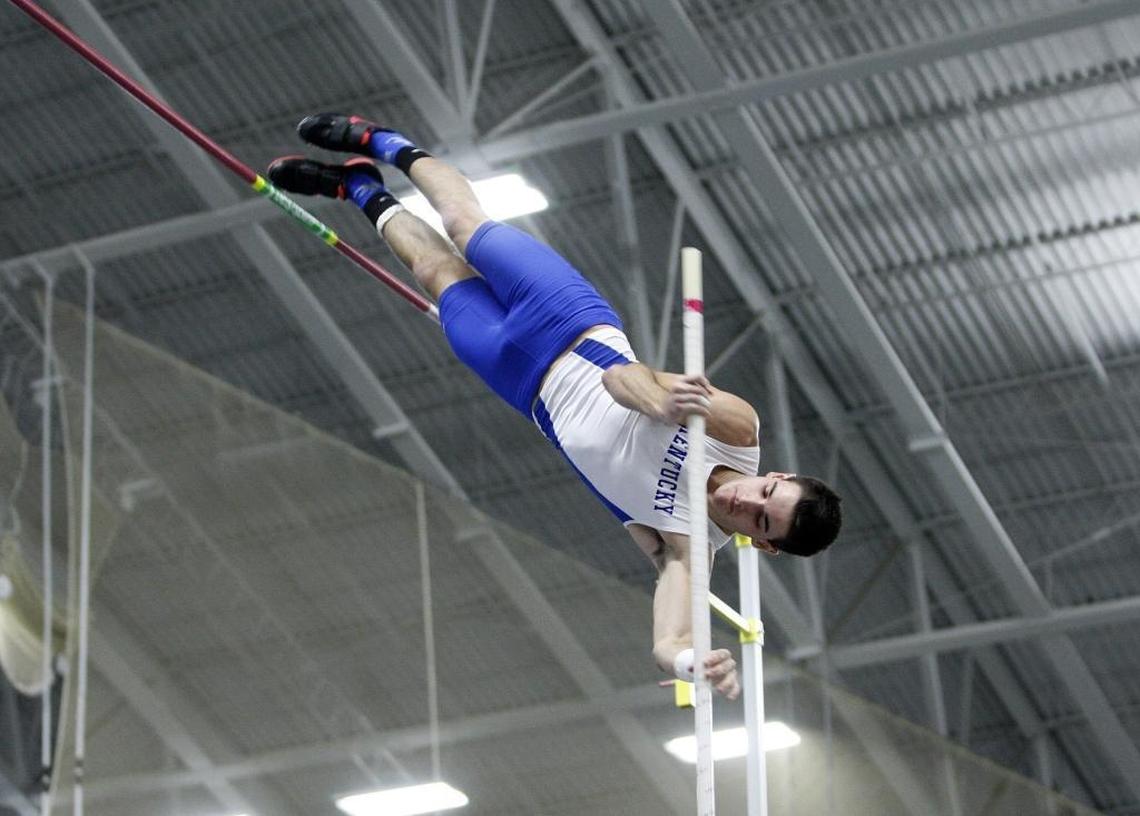 UK's Charles Moushey clears the bar in the men's pole vault during the Kentucky Track and Field Invitational at Nutter Fieldhouse on the UK campus in Lexington, Ky., Saturday, Jan. 18, 2014.