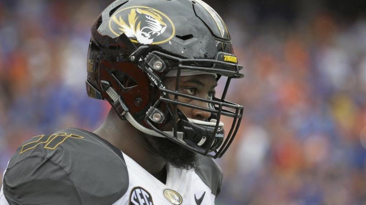 Missouri defensive end Charles Harrisuring takes the field against Florida the first half of an NCAA college football game, Saturday, Oct. 15, 2016, in Gainesville, Fla.