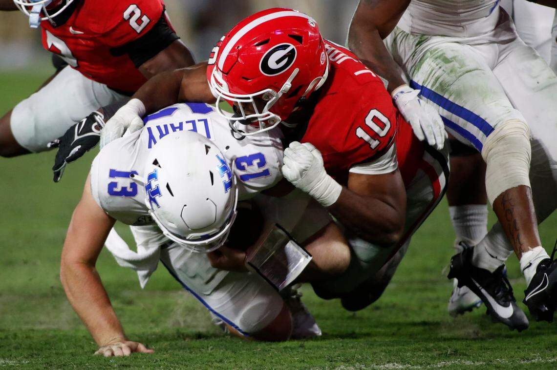 In a win over Kentucky this season, Georgia linebacker transfer Jamon Dumas-Johnson totaled four tackles and 1.5 sacks.