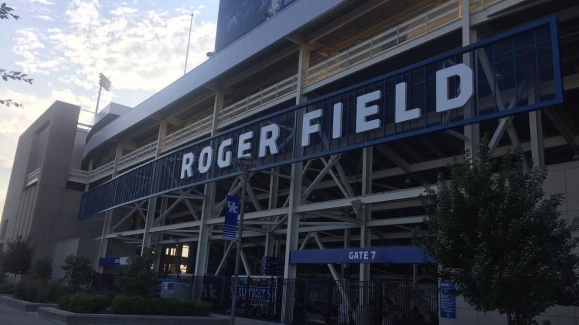 The the newly dubbed Kroger Field, formerly Commonwealth Stadium, got most of its name installed Tuesday. Only the K remained to be placed Wednesday morning. The University of Kentucky athletics department turned the quirk into a ticket promotion for all fans with the first or last name of Roger.