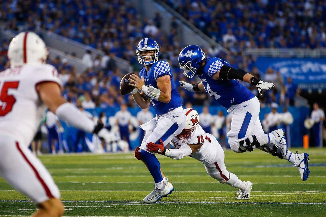 After being sacked four times in Kentucky’s opener, Will Levis will play behind a reshuffled offensive line at Florida.