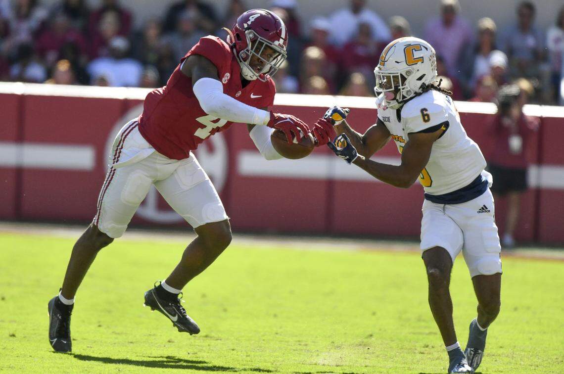 Former Alabama safety Kristian Story interception one pass while playing in all 14 games for the Crimson Tide in 2023.