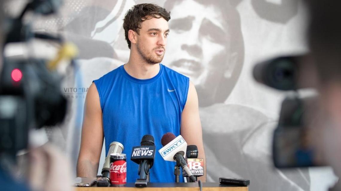 New Kentucky punter Max Duffy of Australia was one of five early enrollees who met with reporters on Tuesday.