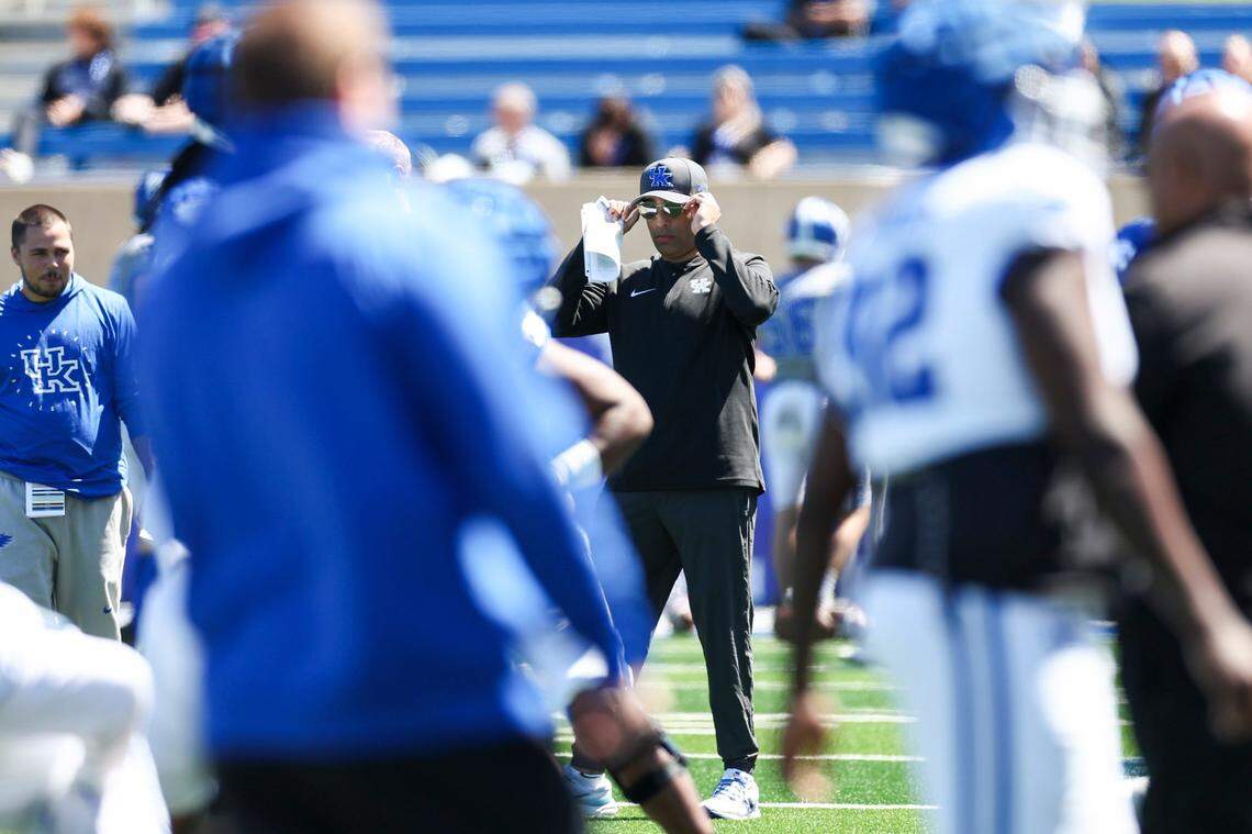 Kentucky offensive coordinator Bush Hamdan will transition the Wildcats to a no-huddle attack in 2024.