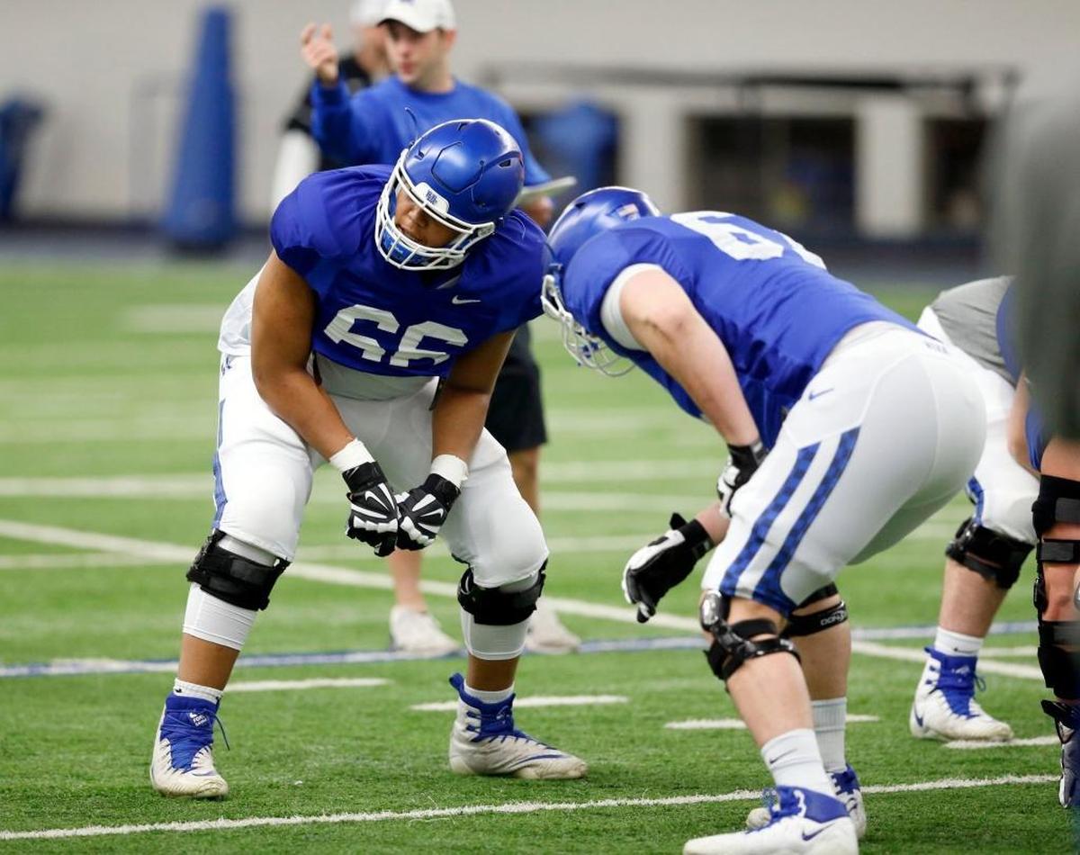 Naasir Watkins (66) will be out for several weeks, leaving Kentucky short at left tackle, Coach Mark Stoops said on Monday before the Cats travel to Texas A&M.