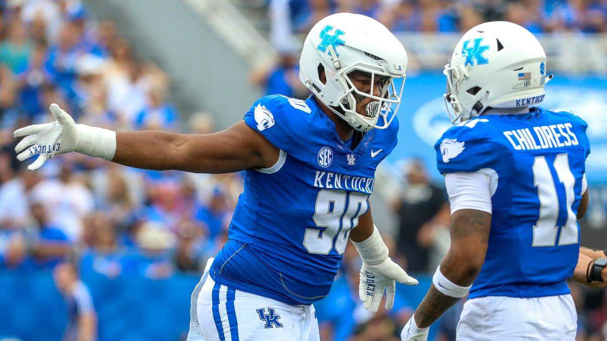 Kentucky Wildcats defensive lineman Tre’vonn Rybka (90) says he plays football for his five siblings, Maya, Toni, Malachi, Nehemiah and Nazare.