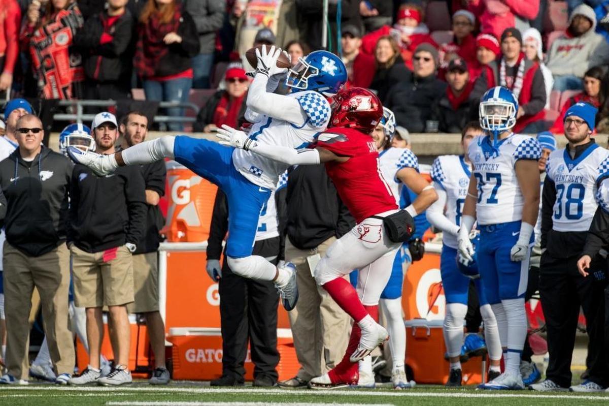 Kentucky safety Mike Edwards, intercepting a Lamar Jackson pass in UK’s 2016 upset of Louisville, would need seven picks as a senior to break Kentucky’s all-time interception record held by Darryl Bishop (14).