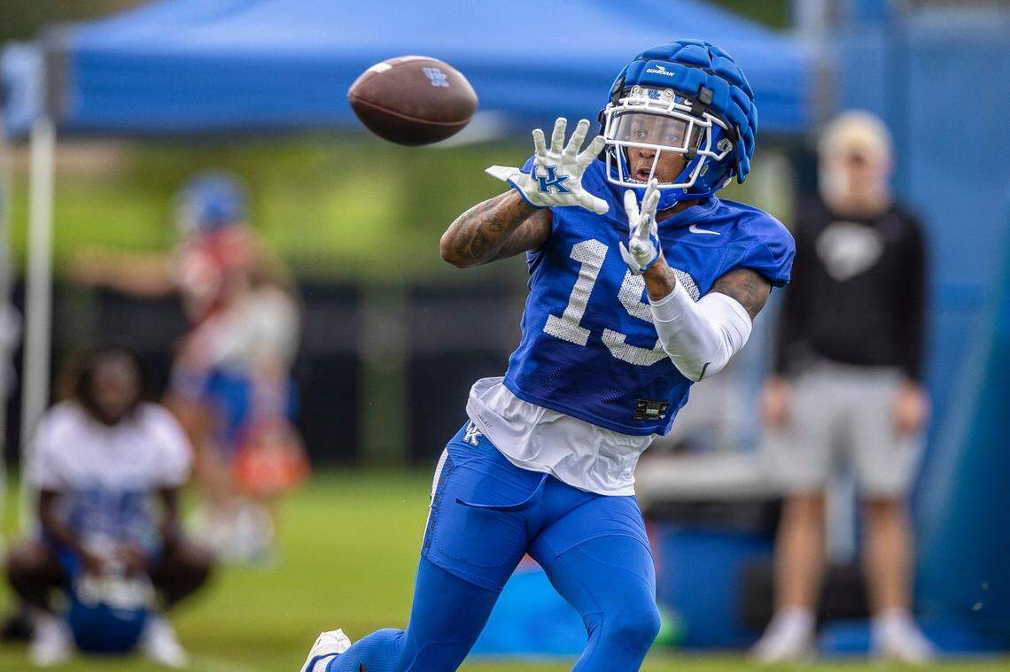 Rahsaan Lewis has continued to practice with Kentucky, including during Saturday’s Fan Day open practice since his plea.