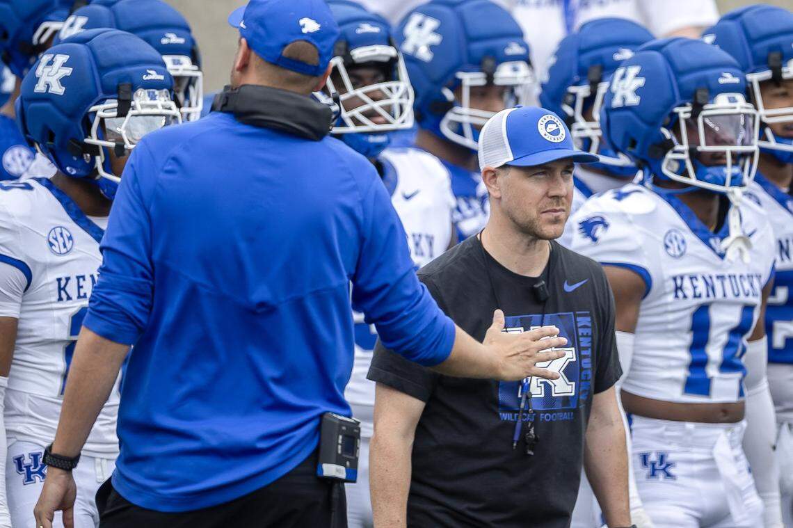 Kentucky football head coach waits to lead his team onto the field before the Blue-White spring game at Kroger Field on Saturday.