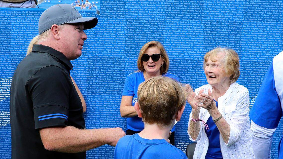 Dee Stoops, mother of Kentucky Wildcats head coach Mark Stoops, was in attendance for UK’s 31-0 win over Youngstown State in 2022, which made Mark UK’s all-time winningest coach.