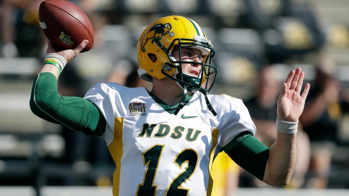 North Dakota State quarterback Easton Stick warms up before an NCAA college football game against Iowa, Saturday, Sept. 17, 2016, in Iowa City, Iowa.