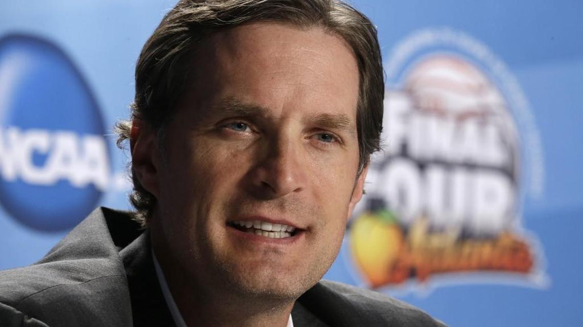 Former NBA basketball player Christian Laettner spoke during a NCAA Final Four tournament college basketball 75th anniversary news conference, Friday, April 5, 2013, in Atlanta.