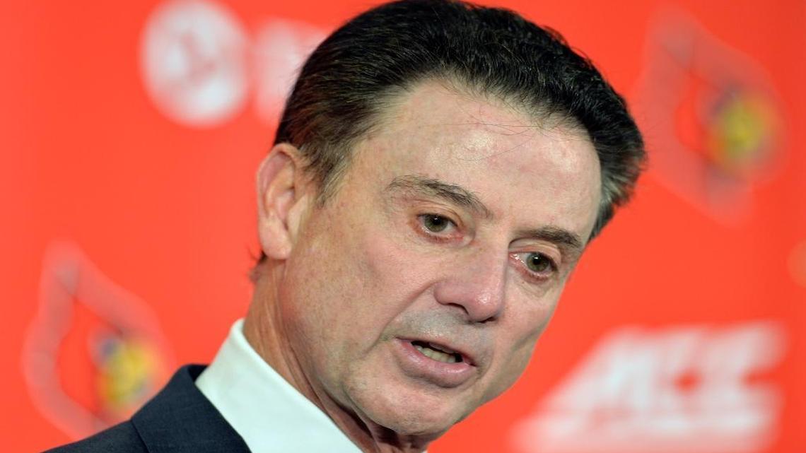 Louisville head basketball coach Rick Pitino answers questions during the team's annual NCAA basketball media day, Tuesday, Oct. 11, 2016, in Louisville.