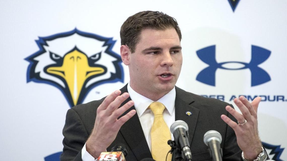 Preston Spradlin speaks at a press conference after being introduced as the head coach of the Morehead State University men's basketball coach Tuesday, March 28, 2017, at Morehead State University in Morehead.