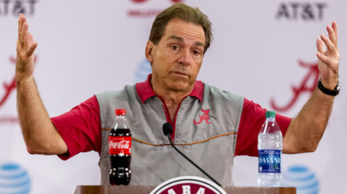 Alabama's Saban, players get stranded when boat runs out of gas. Watch what happened.