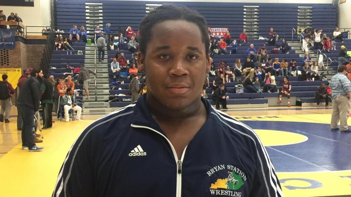 Bryan Station freshman wrestler Gio Watson won the 285-pound division finals at the Lexington city meet on Saturday, February 3, 2018, at Henry Clay High School.