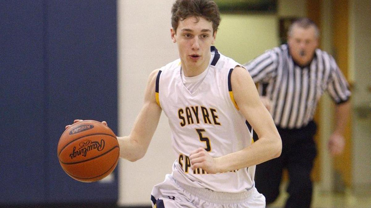 Sayre’s Jake Duby brought the ball up against Bethlehem last season in Lexington on Feb. 10, 2015.