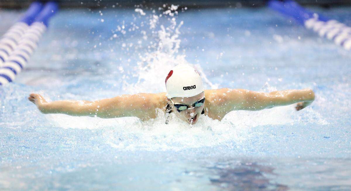 Sacred Heart’s Charlotte Crush won the 100 butterfly with a time of 51.05 in the KHSAA Girls State Swimming Championships at the University of Kentucky’s Lancaster Aquatic Center on Saturday.