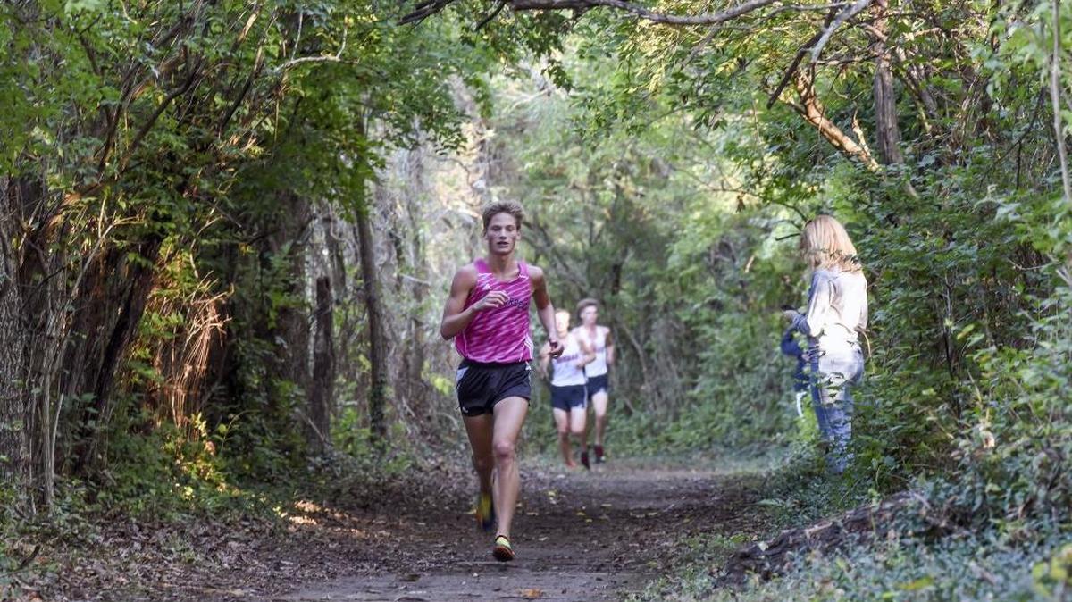 Tates Creek senior Alex Mortimer leads the pack Region 6 Boys Class 3A cross country meet Saturday, Oct. 29, 2016, at Danville High School.