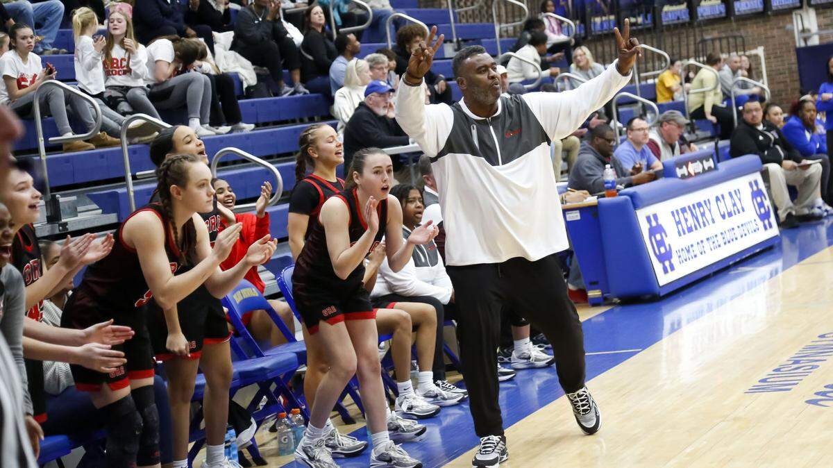 George Rogers Clark coach Robbie Graham called out a defensive play as his team played at Henry Clay on Feb. 20. The Cardinals take a 30-4 record into their rematch with Sacred Heart Academy.
